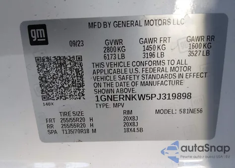 2023 Chevrolet Traverse Fwd High Country z USA, uszkodzony, nr VIN 1GNERNKW5PJ319898